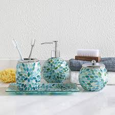We are manufacturer of shower room glass door hardware more than 10 years. Includes Hand Soap Dispenser Cotton Jar Toothbrush Holder Vanity Tray Kmwares Mosaic Glass Decorative Bathroom Accessories Set 4pcs Mixed Color With Blue Green White Bathroom Accessory Sets Bathroom Accessories