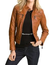 New 100 Genuine Women S Soft Lambskin Leather Bomber Biker Jacket Wj52 Leather Jacket Women Brown Leather Jacket Outfits Jackets For Women