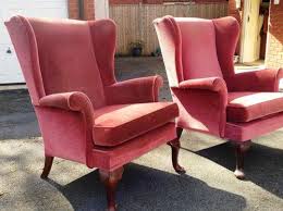Pair Of Vintage Pink Velvet Parker Knoll Wing Backed Chairs Armchairs Ebay
