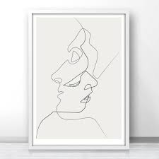 One Line Drawing Face Sketches Kiss Minimalism Art Canvas Poster Abstract Print Face Line Drawing Line Drawing Canvas Poster
