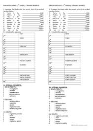 Ordinal Numbers Exercises Ordinal Numbers English Exercises Number Worksheets