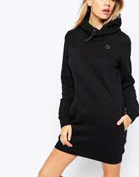 PUMA Quilted Hooded Sweatshirt Dress in Black - Lyst