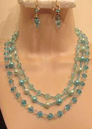 Vintage Triple Strand Iridescent Baby Blue Crystal Blue Pearl Necklace Earrings Pearl Necklace Earrings Crystal Necklace Pearl Necklace