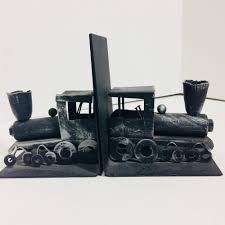 Black Metal Train Bookends Steam Engine Trains Engines Book Ends Rustic Steam Engine Trains Bookends Steam Engine