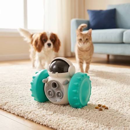 Diversión que también premia 🤖🐾 Este robot dispensador convierte cada  comida en un juego. Se mueve, despierta la curiosidad y libera alimento  mientras tu mascota interactúa. Ideal para estimular, entretener y evitar