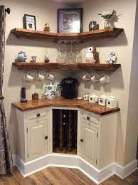Diagonal cabinets are a common solution to the kitchen corner problem. 45 Amazing Corner Bar Cabinet Ideas For Coffee And Wine Places Coffee Bar Home Coffee Bars In Kitchen Coffee Bar Design