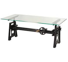 Table basse vintage en verre et métal. Table Basse Relevable Metal Et Verre Industrielle Jefferson 2519