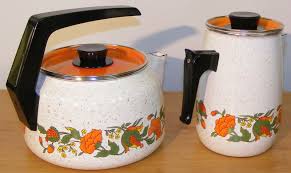 Bouilloire Et Cafetiere Aubecq Acier Emaille Vintage Annees 1970 Etat Neuf