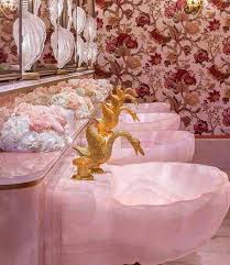 Aliciacoraljewels Rose Quartz Sinks With Gold Swans Salon Interior Design Baroque Decor Chic Home Decor