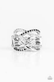 Black And Silver Ring Paparazzi Paparazzi High Rollin Black And White Rhinestone Silver Ring Black Rings Black Hoops Earrings White Rhinestone