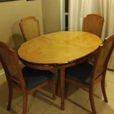 Not intended for outdoor use. Find More Pecan Wood Dining Table And Chair Set Wicker Back Sturdy Good Condition But Can Use Some Cleaning And Refinishing Of The Table For Sale At Up To 90 Off