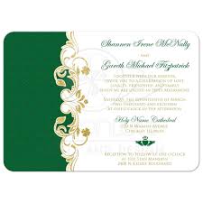 Lucky In Love Wedding Invitation White Green Gold Scrolls Shamrocks Damask Wedding Invitations Royal Wedding Invitation Invitations White