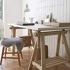 Amazon Com Ikea Linnmon White Desk Table 59x30 With 2 Beech Wood Brown Trestle Shelf Legs Height And White Table Desk Office Desk Designs White Trestle Desk