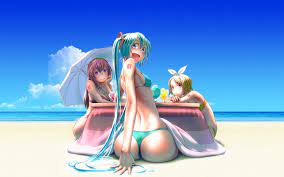 Wallpaper : illustration, anime girls, ass, beach, blue, Vocaloid, Hatsune  Miku, Kagamine Rin, Megurine Luka, wokada, play, bubble butt 1500x938 -  Quentoo - 351435 - HD Wallpapers - WallHere