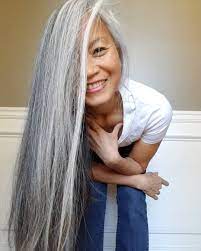 28 Korean Street Fashion Long Gray Hair Gray Hair Beauty Grey Hair Styles For Women