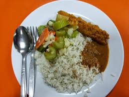 Segenggam nasi putih bersama potongan dada ayam yang diperap bersama bawang putih dan lemon. Masakan Melayu Terakhir Makan Tengah Hari