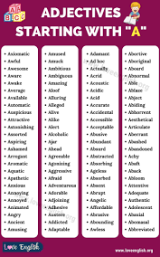 Adjectives That Start With A 100 Common Adjectives Starting With A In English Love English Common Adjectives English Adjectives Learn English Words