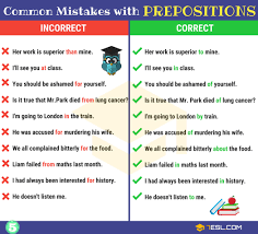 Preposition Errors 130 Common Mistakes With Prepositions 7 E S L Learn English English Vocabulary Words Prepositions