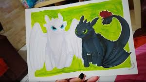 Toothless Night Fury And Light Fury Drawing Gouache Painting How To Train Your Dragon Banguela Banguela