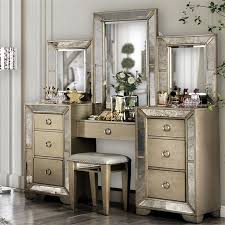 Located in new york, ny. Furniture Of America Celina 2 Piece Wood Bedroom Vanity Set In Gold Idf 7195v