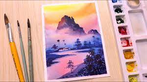 Watercolor Painting For Beginners Mountain Landscape Easy Youtube
