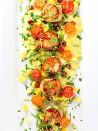 This deliciously creamy ham and scalloped potato casserole recipe goes with almost every dinner and only requires 20 minutes of prep pour sauce over potato mixture. Pan Seared Sea Scallops With Corn Puree A Delicious Decadent Low Calorie Meal Full Of Protein And Flav Corn Puree Recipe Pureed Food Recipes Scallops Seared