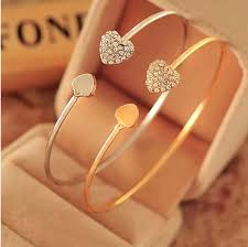 Pack Of 2 Adjustable heart with double heart bracelet crystal love opening  gold bracelet for Women Heart Bracelet For Girls