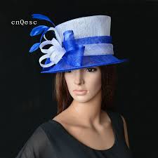 Chapeau Sinamay à petit bord bleu Royal/blanc pour mariage, église |  AliExpress