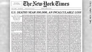 Even as new york city begins to reopen this summer, broadway will not resume performances until sept. New York Times Publishes Edition With Names Of 1 000 Coronavirus Victims Cnn