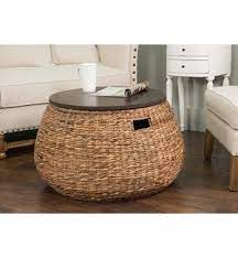The top smoothly glides open to reveal a large storage compartment, perfect for tucking away extra linens, throw blankets or even board games. Woven Coffee Table With Storage And Wood Top Coffee Table With Storage Coffee Table Bohemian Living Room Decor