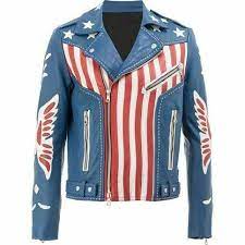 Men S Handmade Biker Jacket Balmain American Flag Print Leather Fashion Stylish Celebrity Jackets Stylish Outerwear Leather Jacket Men