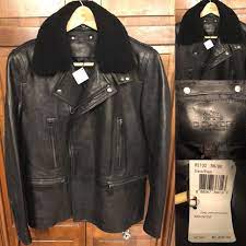 Coach Men S Long Leather Moto Jacket Shearling Collar Black 85100 1400 Nwt New Shearling Collar Coach Men Moto Jacket