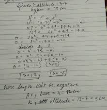 A = 20.7846 y d s. The Altitude Of A Right Triangle Is 7 Cm Less Than Its Base If The Hypotenuse Is 13 Cm Find The Other Brainly In