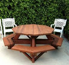 Octagonal Picnic Table Options 5 Diameter Tabletop Attached Benches Old Growth Redwood Standard Tabl Wooden Picnic Tables Round Picnic Table Picnic Table