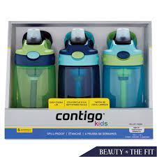 Contigo Kids Autospout Water Bottles 3 Pack 414ml Each Green Navy Aqua Shopee Philippines