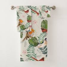 Shop the coordinating bath towel and accessories to complete the look. Tropical Leaves And Birds Seamless Bath Towel Set Towel Set Bath Towel Sets Bath Towels