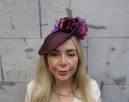 Dark Plum Grape Purple Burgundy Flower Fascinator Disc Hat Hatinator Races  Wedding Guest Headband Headpiece Saucer Floral Hatinator U10311