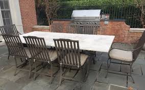 Found On Estatesales Net Mckinnon Harris Stone Top Outdoor Dining Table On Metal Base 48 X 96 Qu Outdoor Dining Table Outdoor Furniture Sets Outdoor Dining