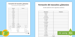 Ficha De Actividad Formacion Del Masculino Y El Femenino