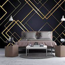 Custom 3d Photo Wallpaper Golden Lines Creative Geometric Mural Bedroom Living Room Sofa Tv Background Wall Papers Home Decor In 2021 Geometric Living Room Living Room Sofa Feature Wall Design