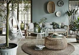 Un Tapis Rond En Jonc De Mer Dans Un Sejour Boheme Chic Deco Salon Deco Interieure Deco