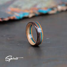 Rosewood Santos and Recycled Skateboard Wood Ring Wedding Band Wooden Rings  5th Anniversary Blue Ring for Men Boyfriend Gift