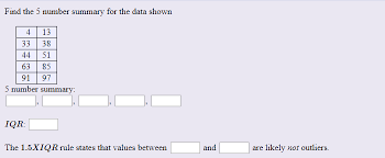 In this video you learn how to find the 5 number summary from a set of data (highest number, upper quartile, median, lower quartile, lowest number). Find The 5 Number Summary For The Data Shown 4 13 Chegg Com