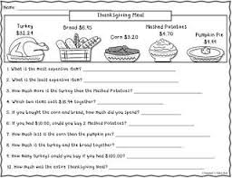 Free Thanksgiving Meal Worksheet Thanksgiving Math Worksheets Thanksgiving Lessons Thanksgiving Classroom