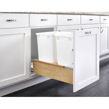 Then remove the basket and drill holes into the floor of the cabinet. Rev A Shelf 35 Quart Wood Bottom Mount Double Trash Pull Out Waste Containers Min Cabinet Opening 15 Wide Natural 4wc 18dm2 Cabinetparts Com