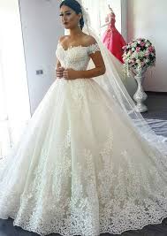 Affordable yet ravishing ball gowns uk for you princess wedding! Lace Wedding Dress Ball Gown Off The Shoulder Court Train With Appliqued