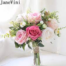 Silk rustic winter wedding bouquets. Janevini Romantic Pink Flower Bride Hand Bouquet Artificial Rose Wedding Bouquet Rustic Bridal Throw Silk Flowers Bukiet Slubny Wedding Bouquets Aliexpress