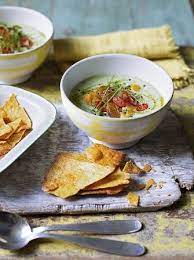 Chilled Avocado Soup With Tortilla Chips Vegetables Recipes Jamie Magazine Recipe Avocado Soup Vegetable Recipes Recipes