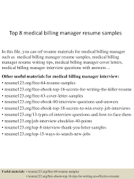 Looking for resume cover letter for medical billing and coding resume? Top 8 Medical Billing Manager Resume Samples