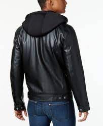 Michael Michael Kors Big And Tall Hooded Faux Leather Jacket Black 2xlt Leather Jackets Online Hooded Bomber Jacket Black Faux Leather Jacket